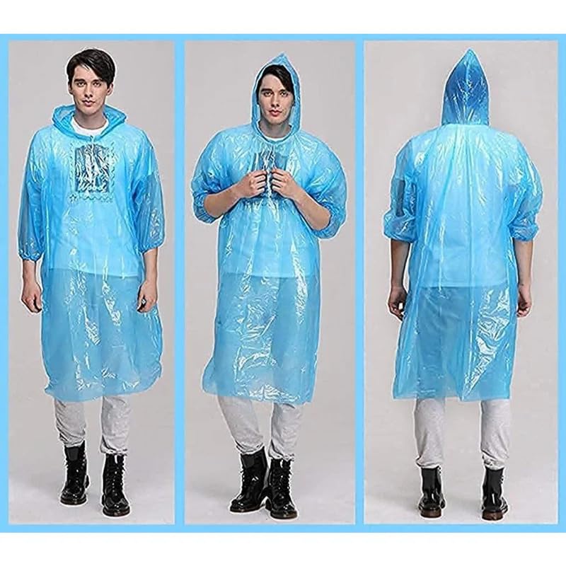 Image of Waterproof Unisex Raincoat | Hooded Full Sleeves Outdoor Poncho for Men, Women, Boys & Girls | Disposable Poncho Raingear Travel Rainsuit Barsaati Durable PVC Rainwear for Camping, Hiking, Travelling