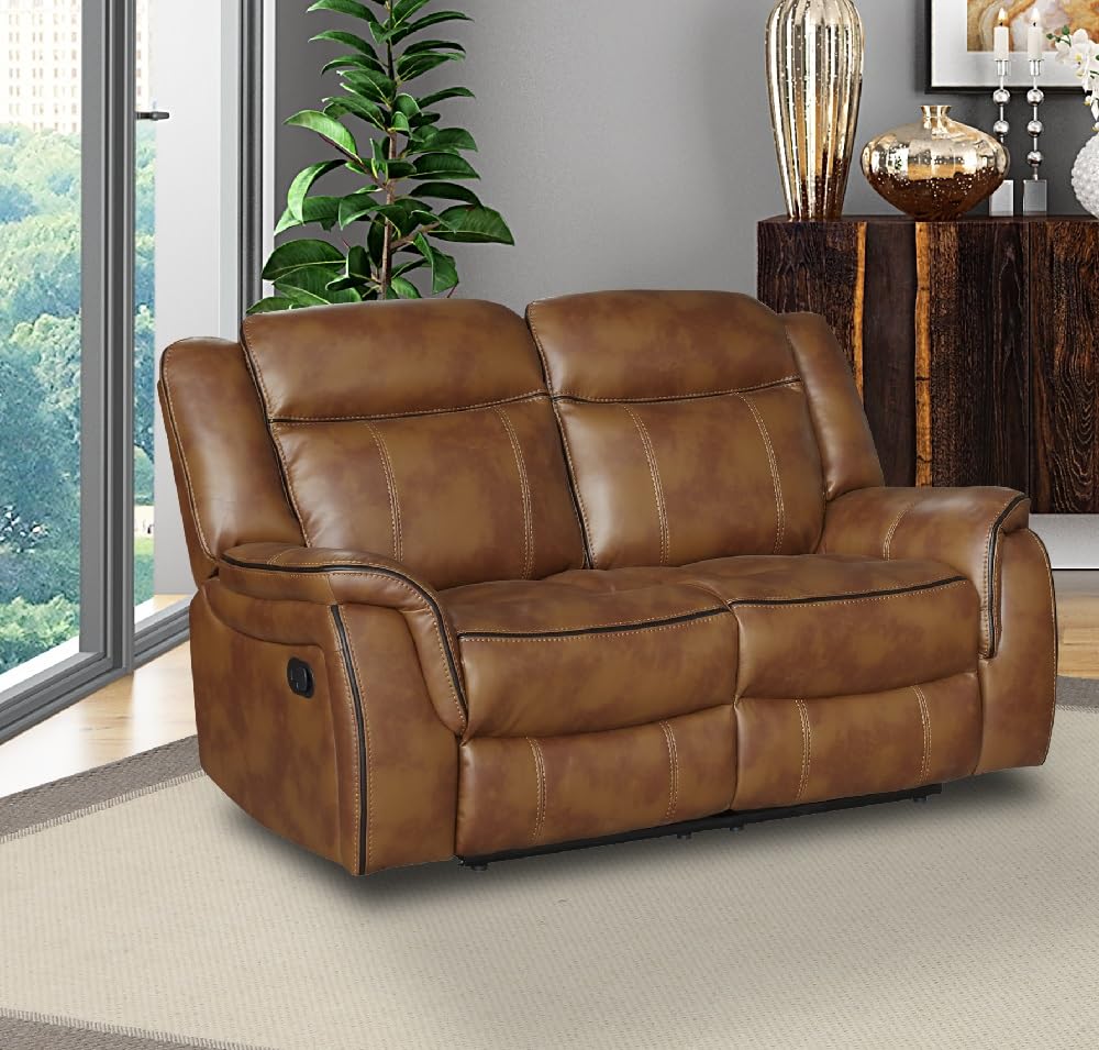 SC Furniture Ltd Tan Brown High Grade Leather Gel Reclining 2 Seater Sofa Suite CLIFTON