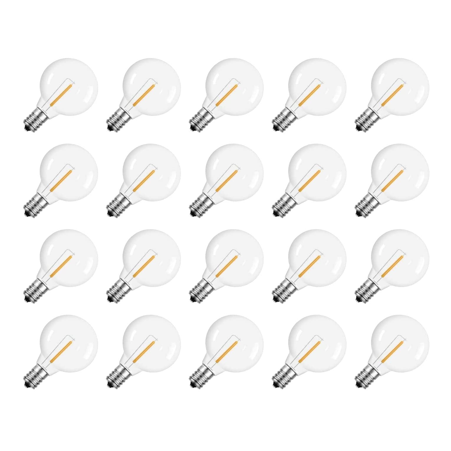 Ocnvlia 20 Pcs G40 LED Replacement Light Bulbs E12 Base Shatterproof LED Globe Bulbs for Solar Warm
