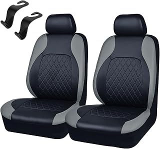 2 Stück Universal Schonbezüge PU Leder Sitzschoner,Auto-Sitzbezüge Vordersitze Kunst Leder,Sitzbezüge Seitenairbag universell,für Autositz Vorne für die meisten Autos LKWs Lieferwagen SUVs (A-grau)