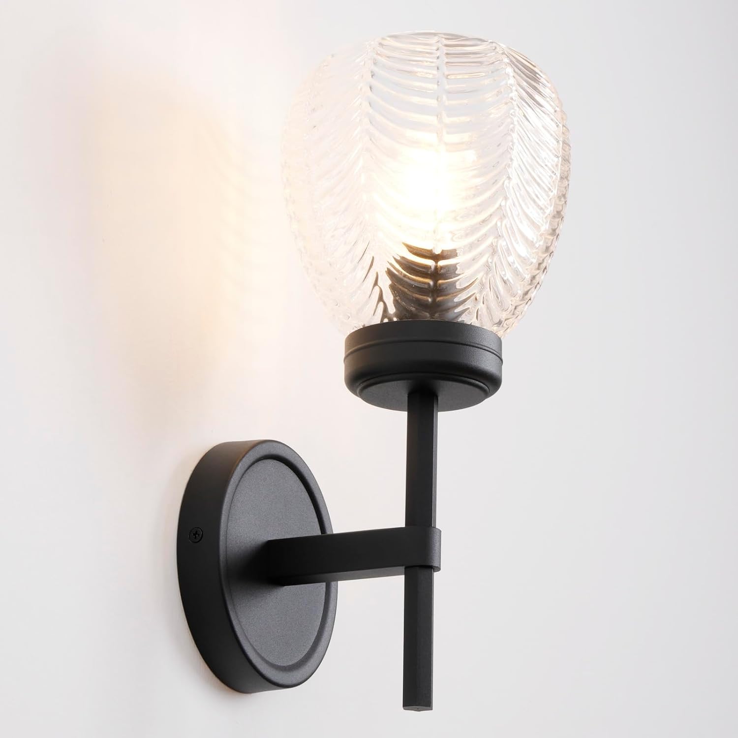 Vintage Wall Sconce Light Black Bathroom Sconces with Clear Textured Glass Modern Vanity Lights Hardwire Wall Mounted Lamp for Bathroom Mirror Living Room Bedroom Kitchen Hallway