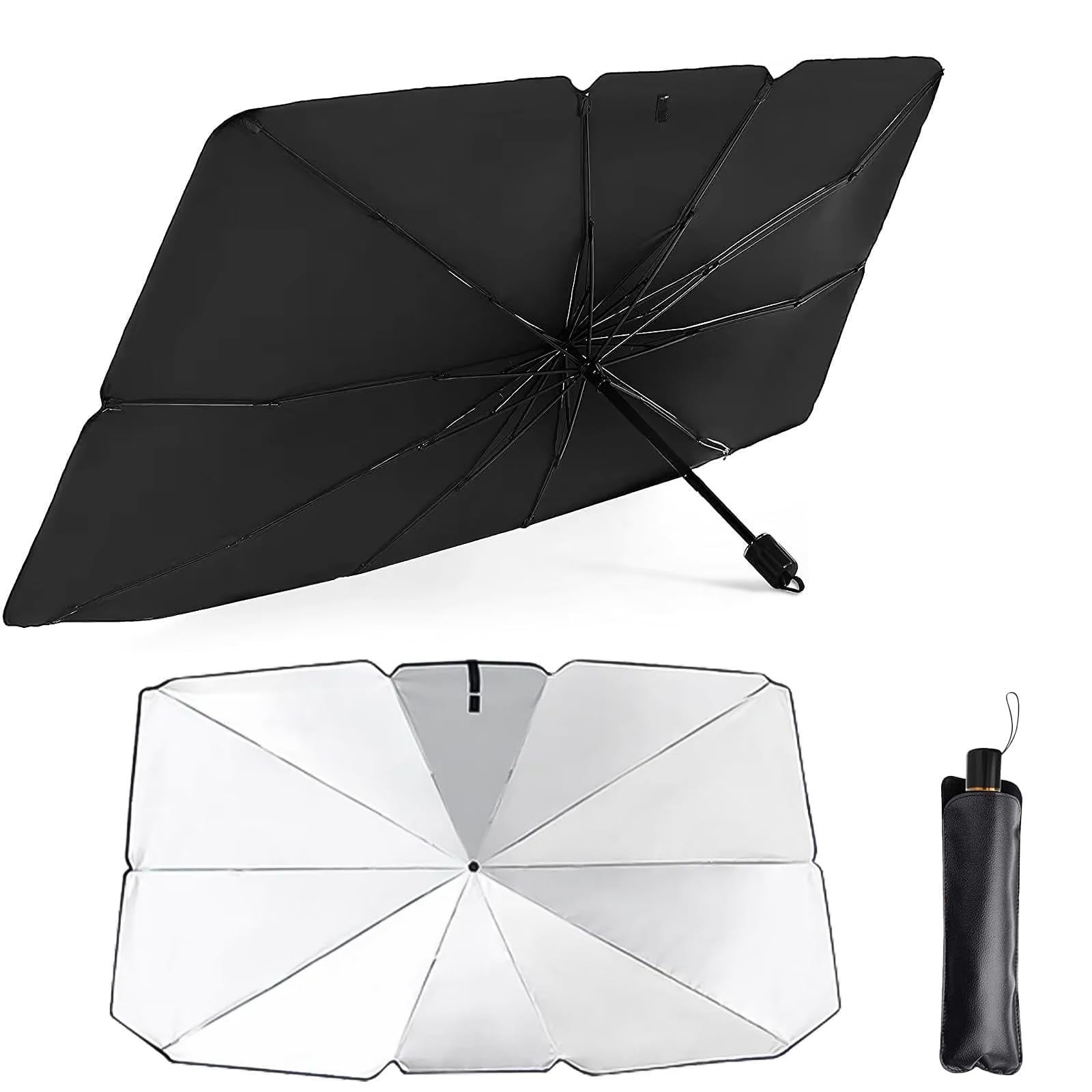 Megatwix Car Windshield Sunshade Umbrella, Foldable 360° Rotatable Bendable Support Rod, UV Heat Blocking Windscreen Sun Shade for Cars SUV Vans