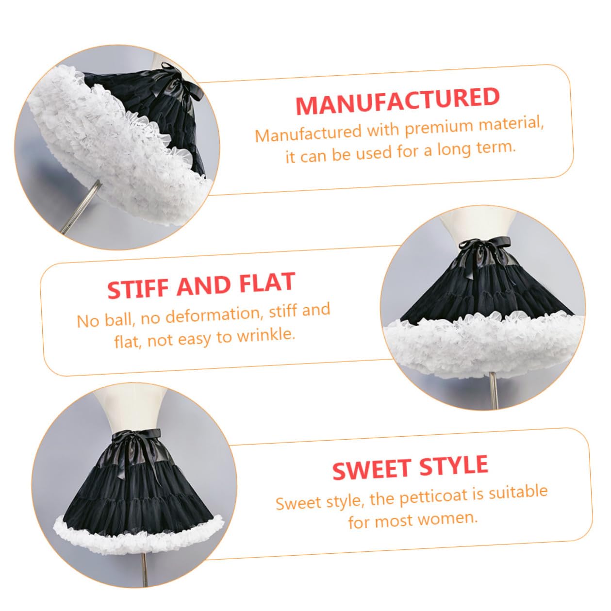 Healeved Lolita Unterrock 1 Stück Gauze Weiß für Damen Fancy | Sweet Style, Knitterarm und Formstabil, Leicht zu Reinigen, Bequemes und Ausziehen