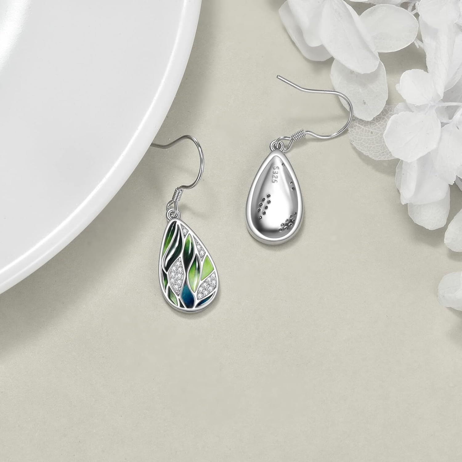 VONALA 925 Sterling Silver Green Leaf Earrings Sunflower Dangle Blue Lotus Earrings for Women Enamel Jewelry Birthday Gifts - Image 5