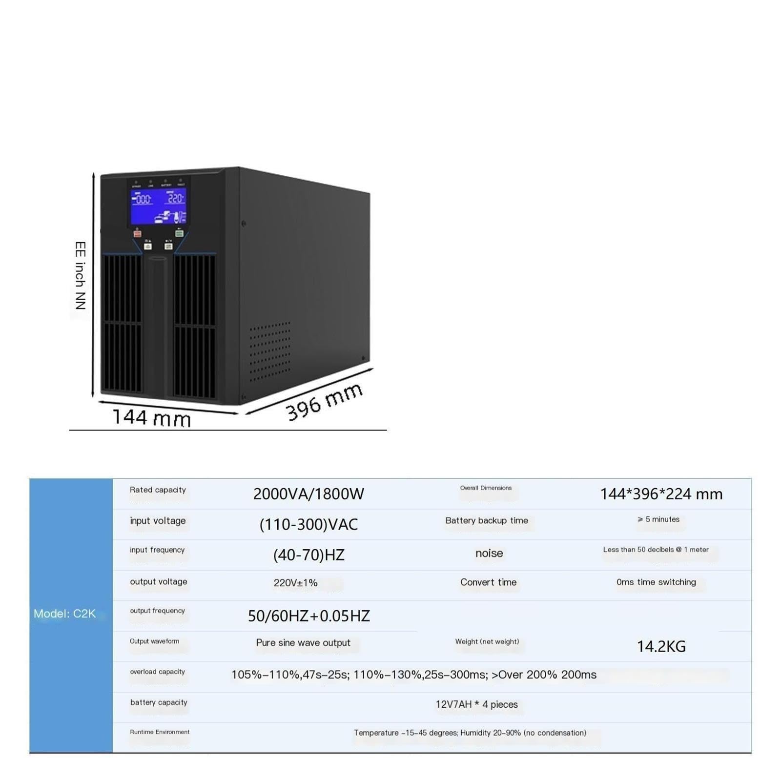 UPS 2KVA 1800W Batería incorporada en línea 220V