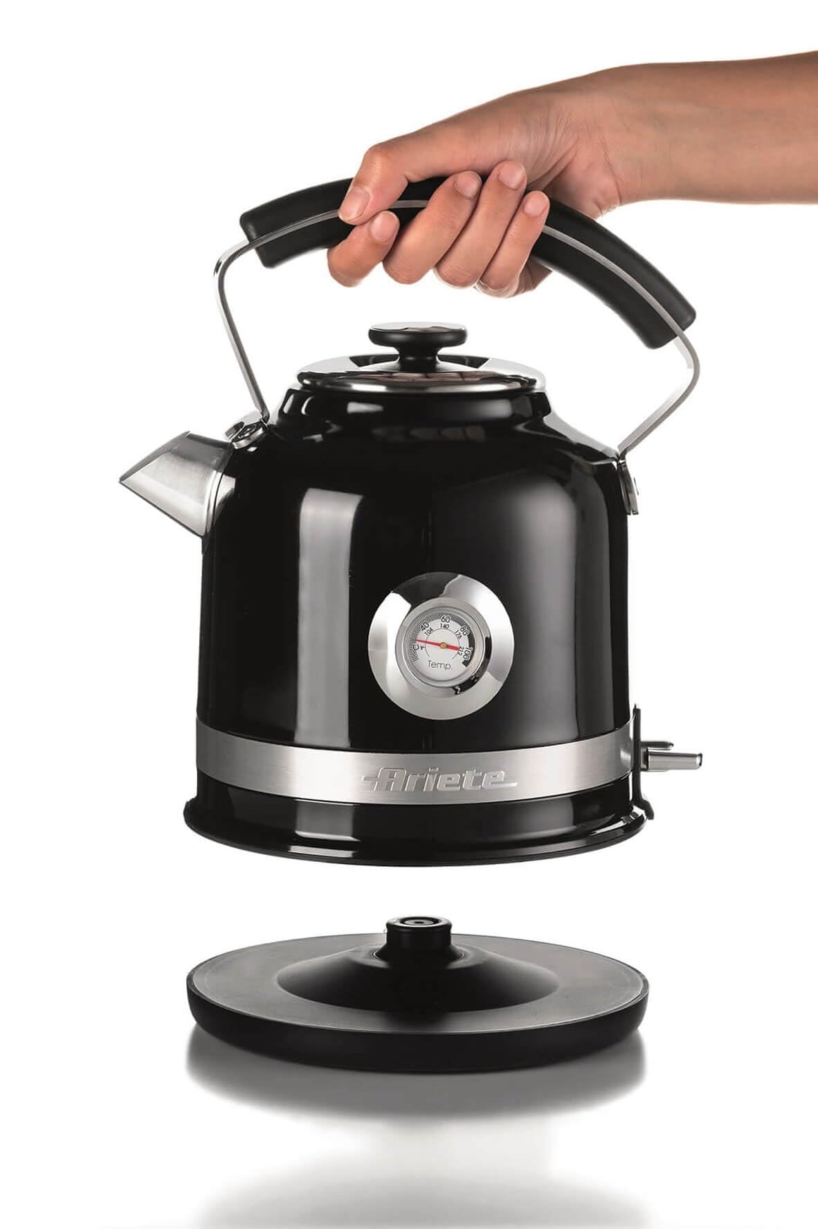 Ariete, Bollitore Elettrico Moderna 2854, Bollitore Elettrico Inox con Termometro e Livello Acqua Visibile, Base Cordless 360°, Spegnimento Automatico, Capacità 1,7 L, 2000W, Bianco