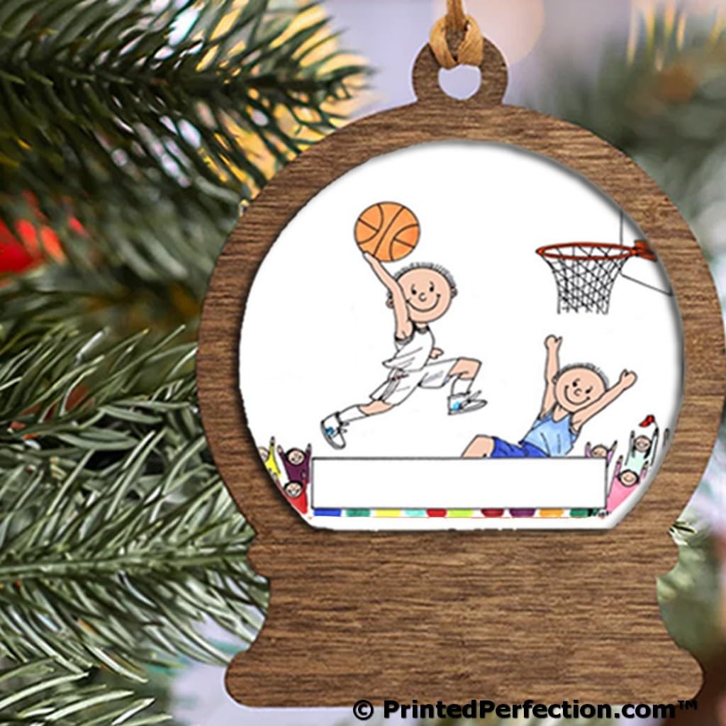 PrintedPerfection.com Personalized Basketball Player - Male Wooden Snow Globe Shaped Christmas Ornament