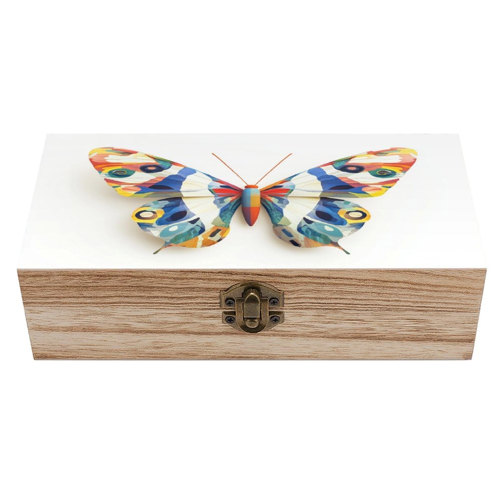 Ahdyr Butterfly Wooden Storage Box with Hinged Lid And Front Clasp Large Keepsake Box