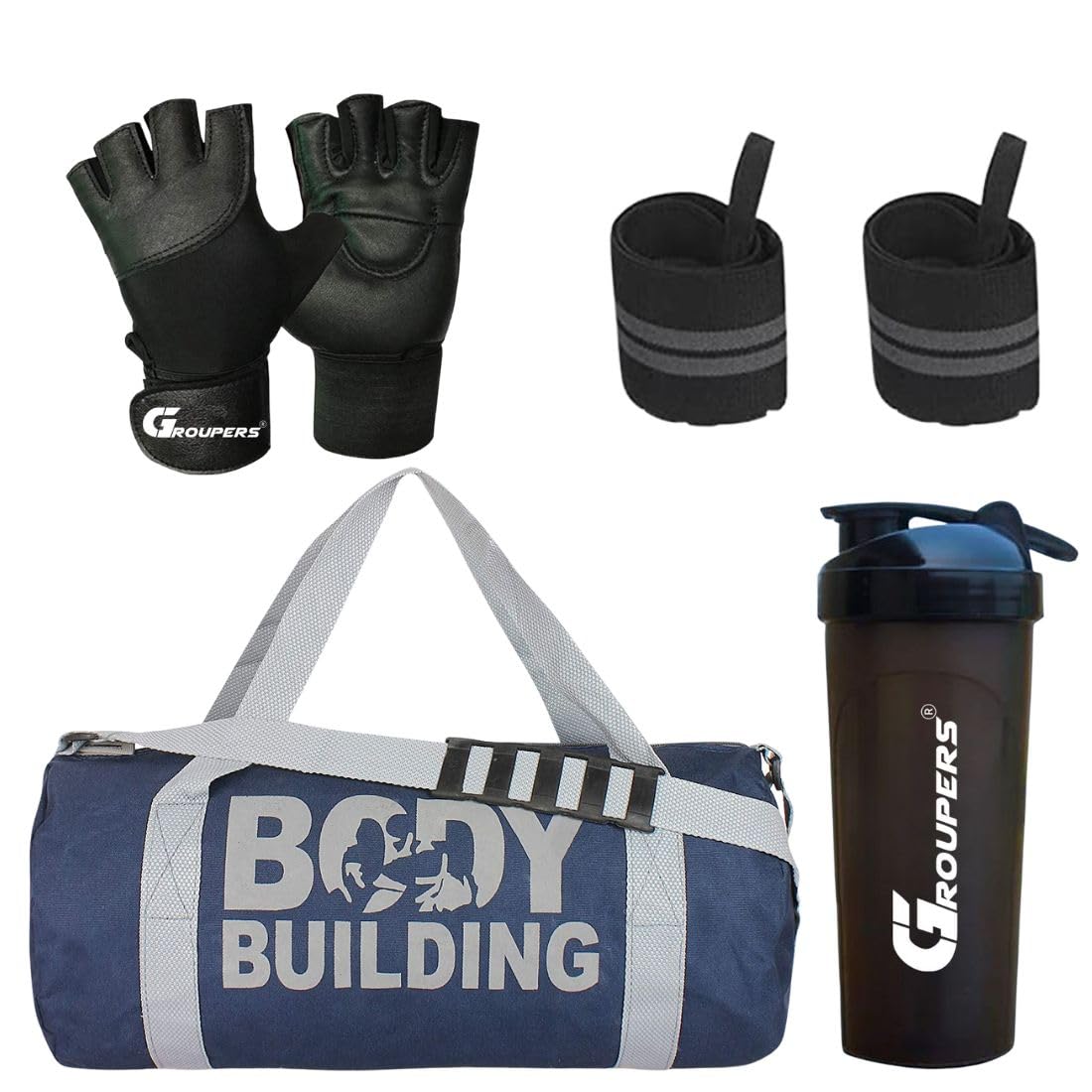 Duffle Canvas Bag with Shaker Bottle-700ml & GloveslSports & Travel BaglSports Kitl (Blue)-image-22