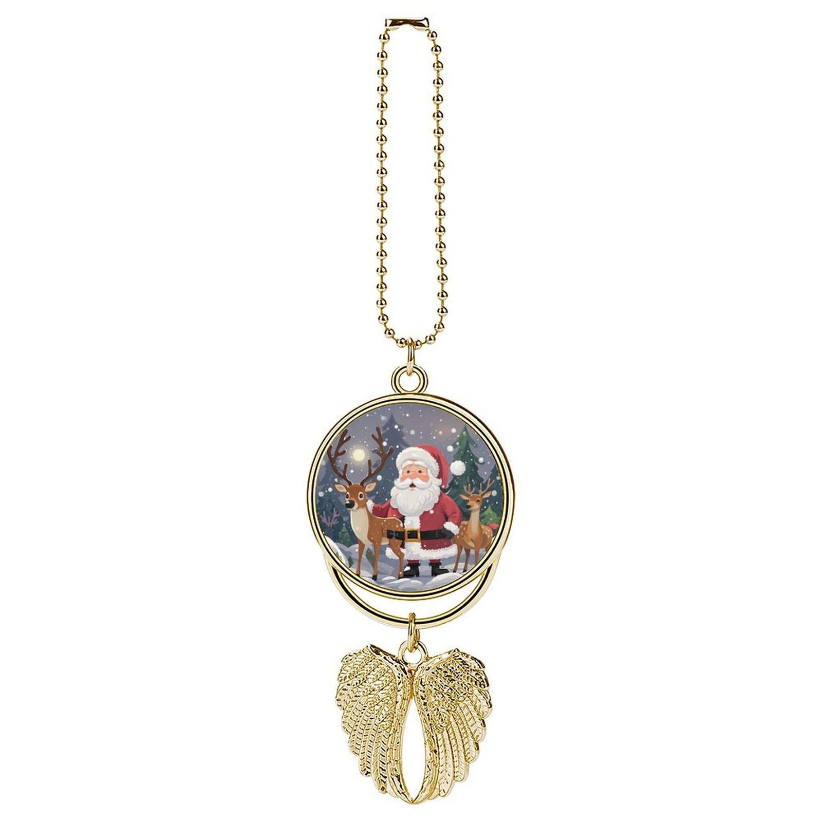 Cool Car Santa Claus and Deer Elk Hanging Ornament Metal Charms for Rear View Mirror Decor Car Key Charm and Funny Automotive Rearview Mirror Pendant Accessories for Men Women