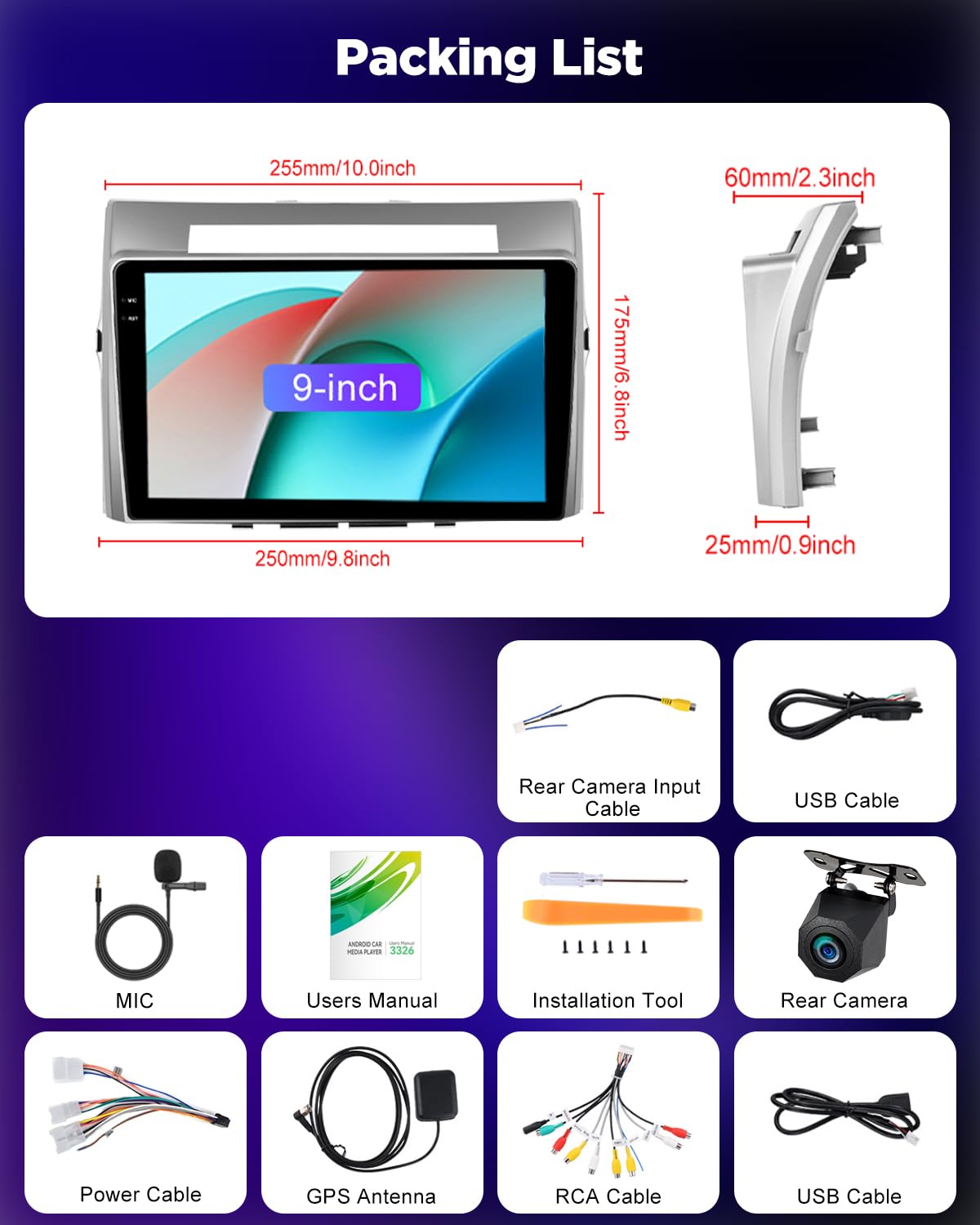 NHOPEEW Autoradio 4+128G pour Toyota Corolla Verso 2004-2009 avec Carplay sans Fil et Android Auto - Écran incell 9 Pouces Prise en Charge WiFi GPS Commandes au Volant + Caméra de recul,