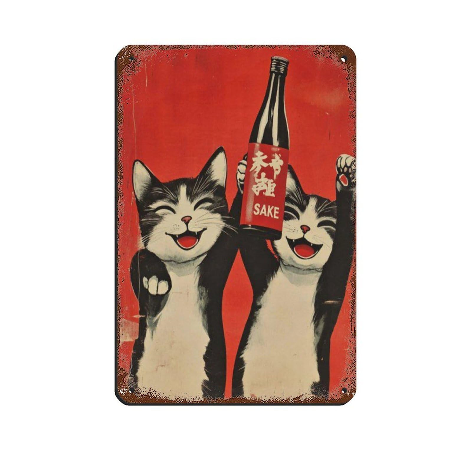 Lxwnze 20L X 30W Cm Vintage Cat Art Poster Tin Sign Vintage Metal Pub Club Cafe Bar Home Wall Art Decoration Poster Retro 8X12inch(20X30cm)