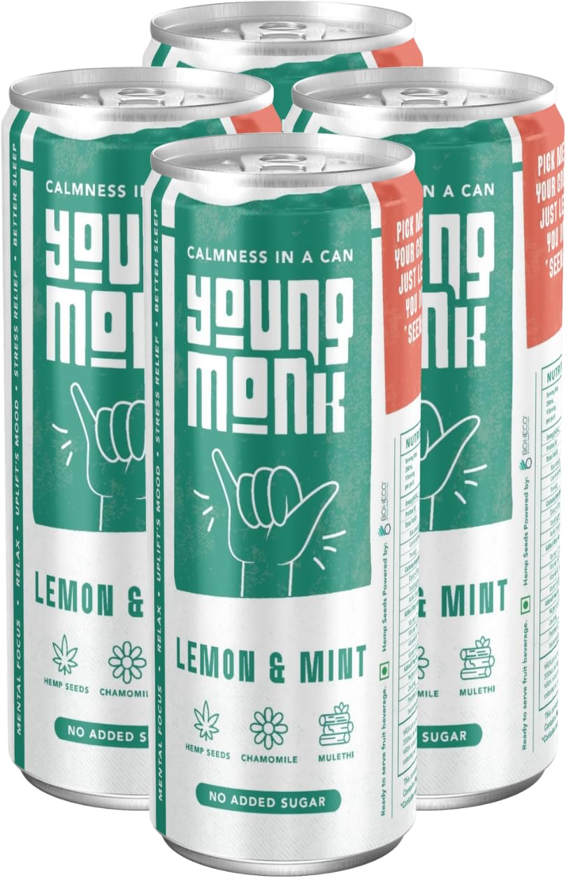 Young Monk CALMNESS Drink Lemon & Mint Flavour, Zero Added Sugar Pack of 4