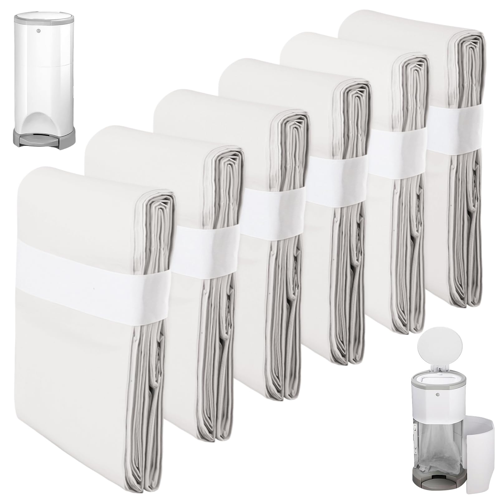 6 cubos de pañales compatibles con Korbell, 16 l, bolsas de relleno, bolsas de pañales, bolsas de basura para pañales, bolsas de eliminación de pañales, resistentes a los olores, color blanco