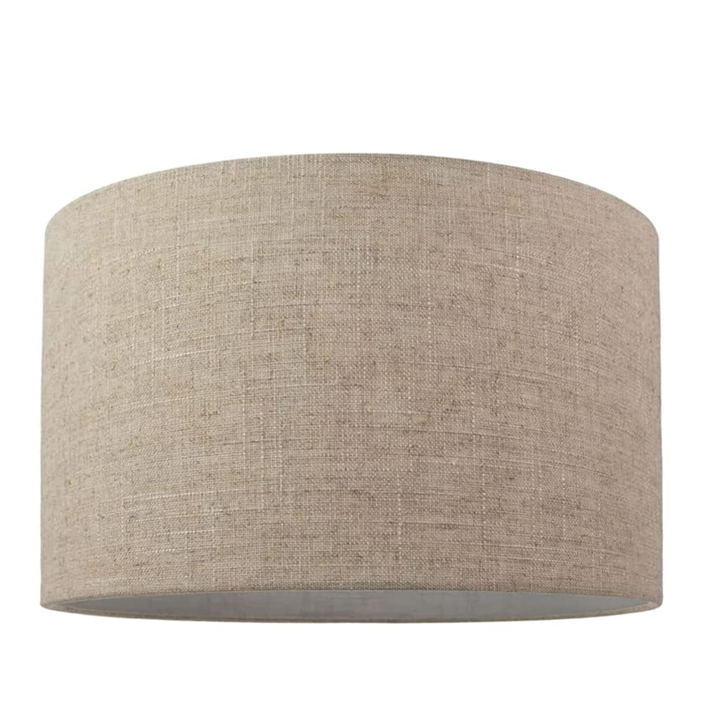 Contemporary and Classic Natural Dark Beige Oatmeal Linen Fabric 16"" Lamp Sha...