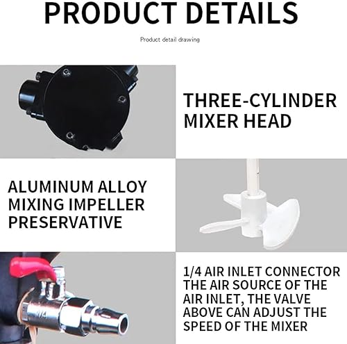 Miniatura 4 de CURIND Mezclador de pintura neumático potente agitador de mano neumático motor neumático de 5 galones20 L mezclador a prueba de explosiones
