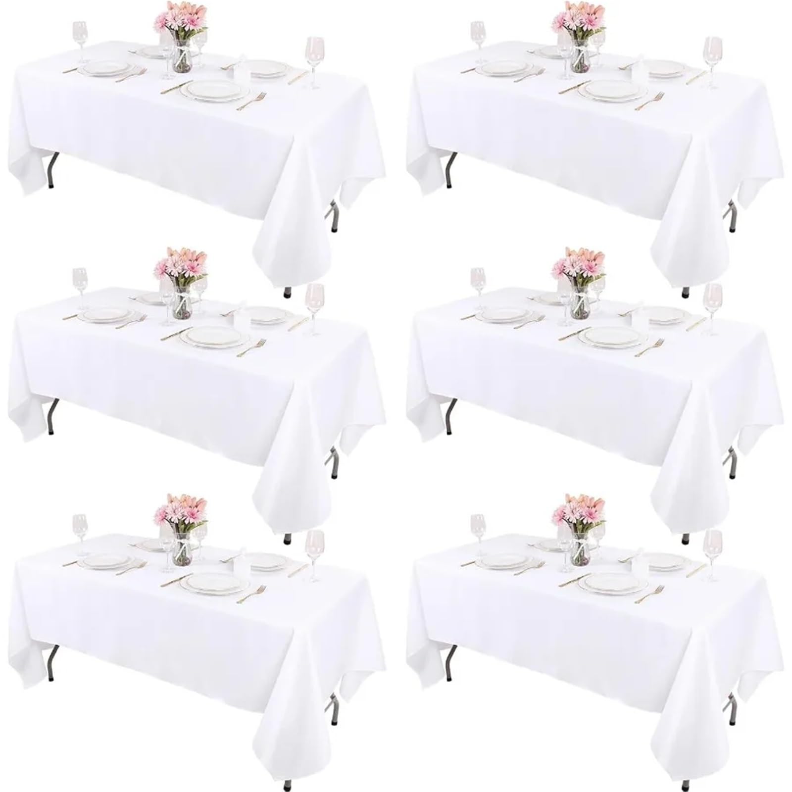 Xinglongs Spandex Cocktail Table Cover 6 Packs White Rectangle Tablecloths 60x102 Inch for 6ft Tables