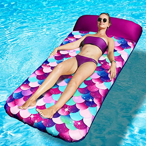 PARENTSWELL Inflatable Mermaid Scales Pool Floats, 72