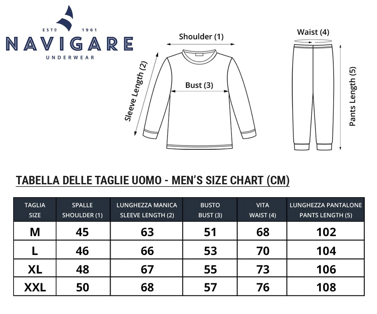 Navigare Pigiama Uomo Lungo in Cotone Jersey | Pigiama Leggero Primaverile ed Autunnale, Comodo e Traspirante | Taglie M, L, XL, XXL | Limited Edition