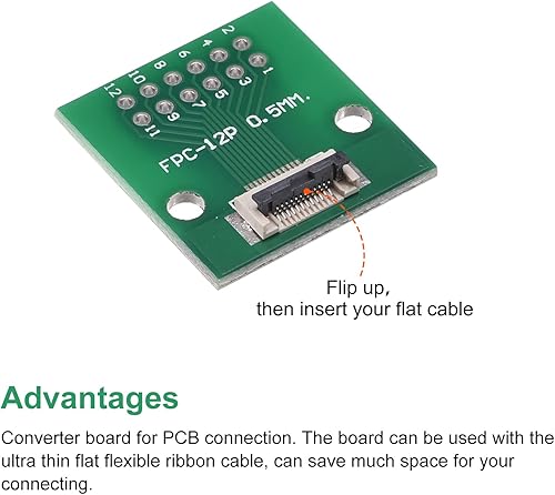 Miniatura 4 de MECCANIXITY FPC FFC PCB Converter Board 12P 0.020 in en el lado del zócalo, parte trasera 0.039 in, a DIP 0.100 in para impresora LCD 3D cámara DVD