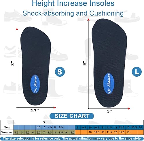 Miniatura 5 de Dr. Shoesert Plantillas de aumento de altura ajustable de 3 capas, insertos de elevación de talón con amortiguador de absorción de impactos de 34 de