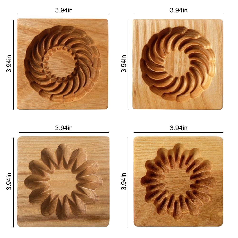 4 moldes de madera para galletas, moldes de galletas de madera, moldes de galletas 3D, divertido grabado en relieve, herramienta de horneado para Navidad, Halloween, Pascua, cocina, bricolaje