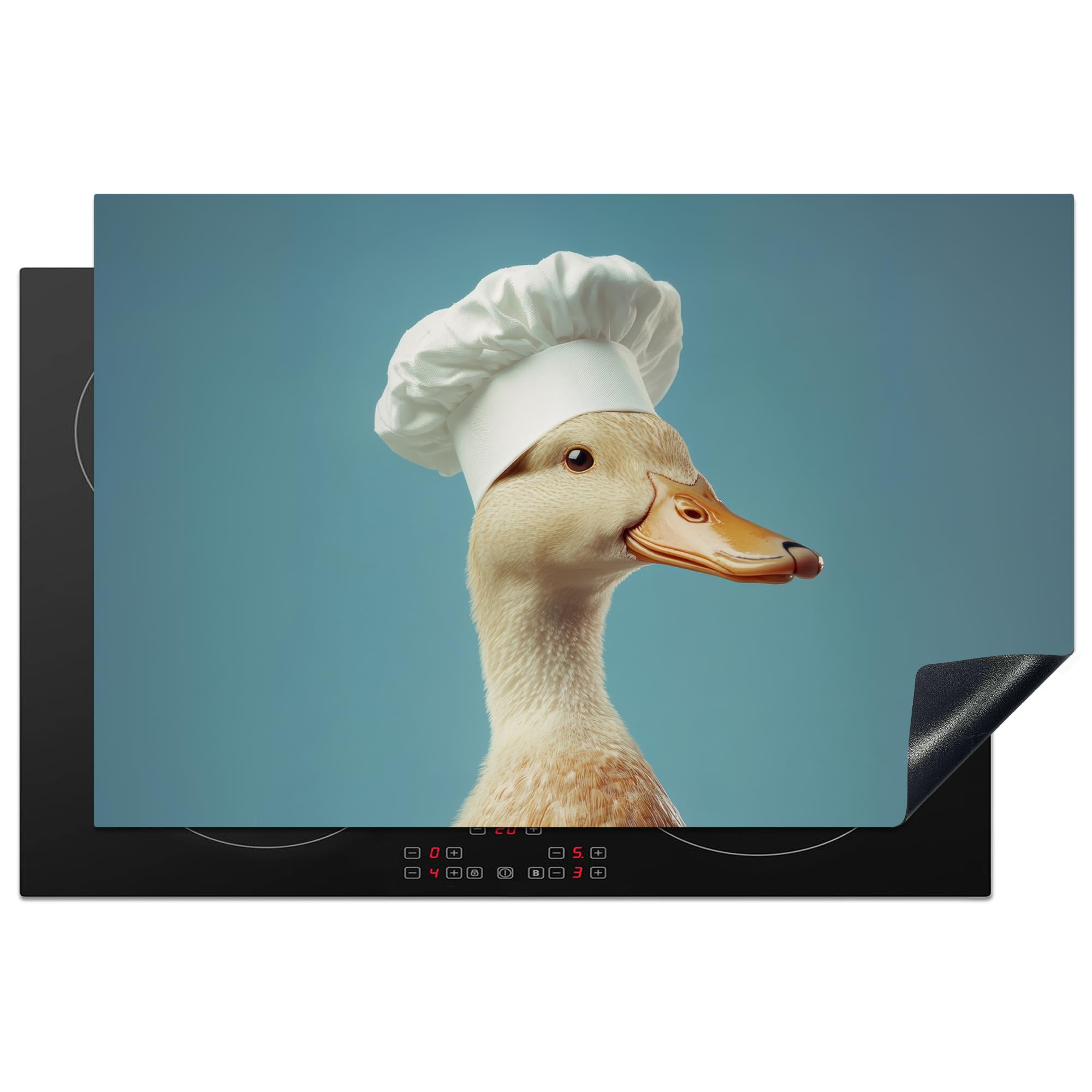 KitchenYeah© Protector Vitroceramica 80x52 cm Tapa para induccion Placa Encimera Cubre de Protectora Cocina Pato - Gorro de Cocinero - Bonito - Ave