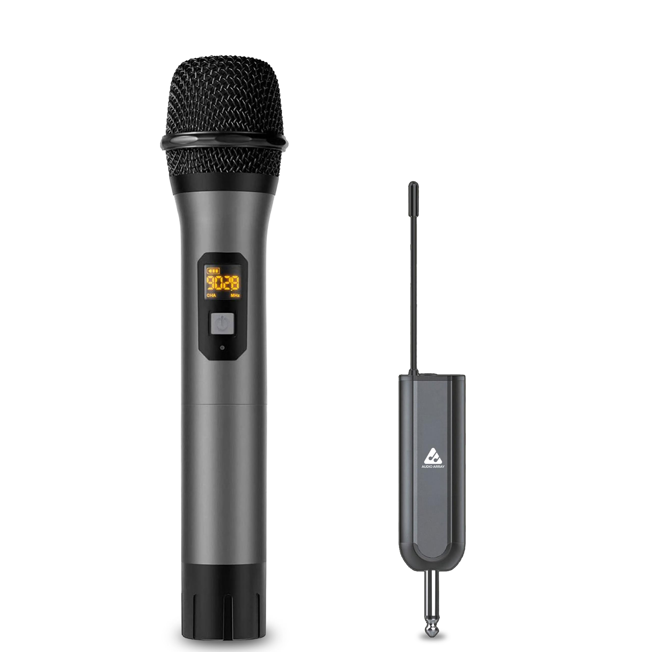audio array am-w13 uhf wireless premium metal microphone | 4+ hours receiver battery backup | range up to 60m | karaoke singing, wedding, dj | compatible with pa system, amplifier, mixer, party box