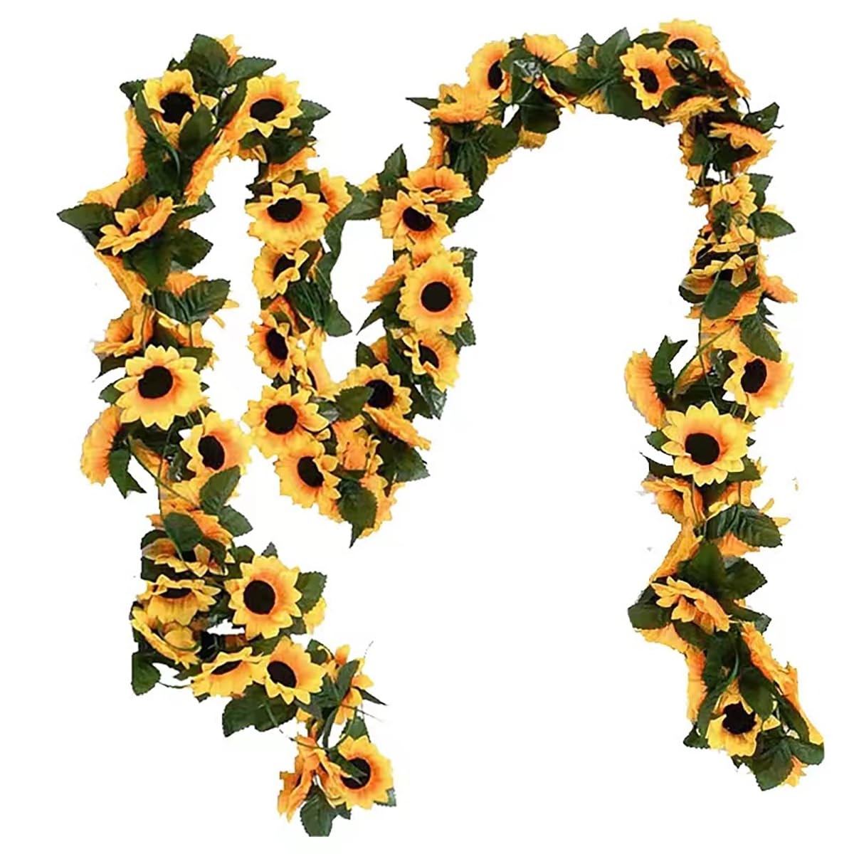 LILOCOO 2 Pack Artificial Sunflower Garland Faux Silk Decor Sunflower Vine Hanging Flowers for Outdoor ?with Green Leaves Home Wedding Party Decoration