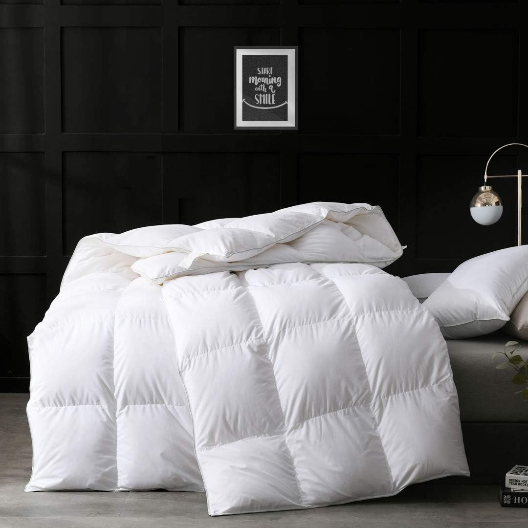 apsmile down feather fibers comforter queen size, hotel collection all season duvet insert, extra soft fluffy baffle box quilted medium warmth featherless duvet with corner tabs (queen inches, white)