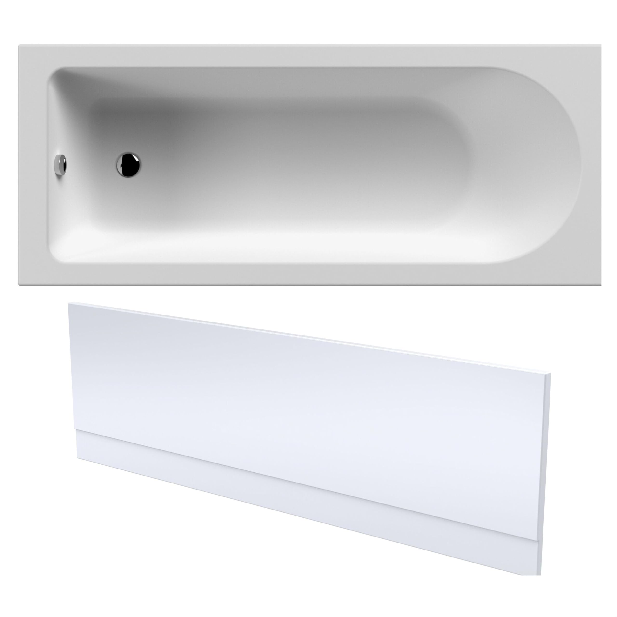 Balterley White 1700 X 700Mm Round Shower Bath With Leg Set & Front Bath Panel, Straight Single Ended Gloss Soaking Bathtubs, Acrylic Baths For Bathrooms, Rectangular Soaking Bathtub