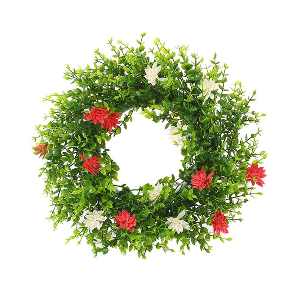 Ghirlanda artificiale, 40 cm, ghirlanda floreale primaverile con fiori selvatici in PE per porta d'ingresso, decorazione per casa e ufficio