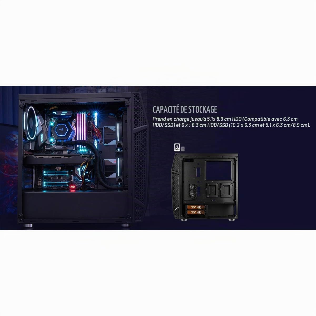 Aerocool KLAW, Boîtier PC ATX, Verre Trempé, Façade RGB, 3 Ventilateurs RGB, Noir