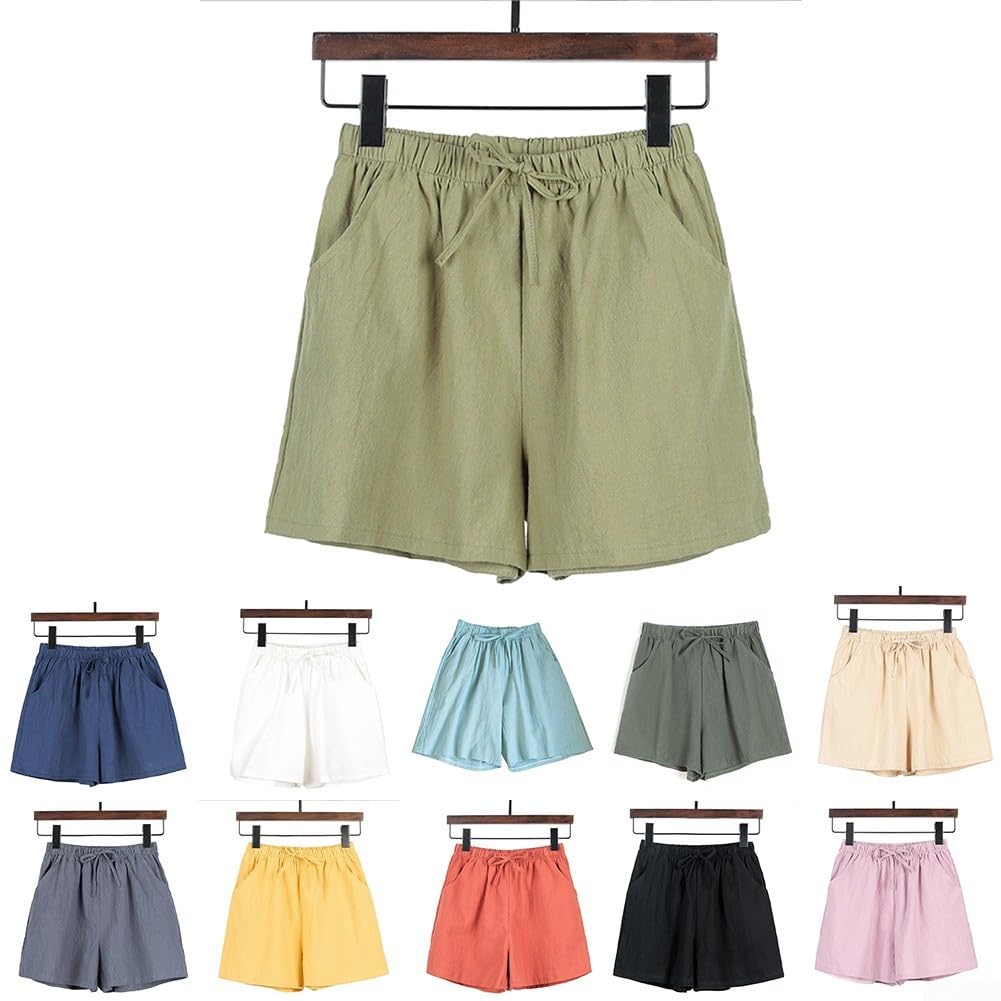 Short de sport en coton et lin pour femme - Taille haute - Style décontracté - Confortable - Pour les loisirs