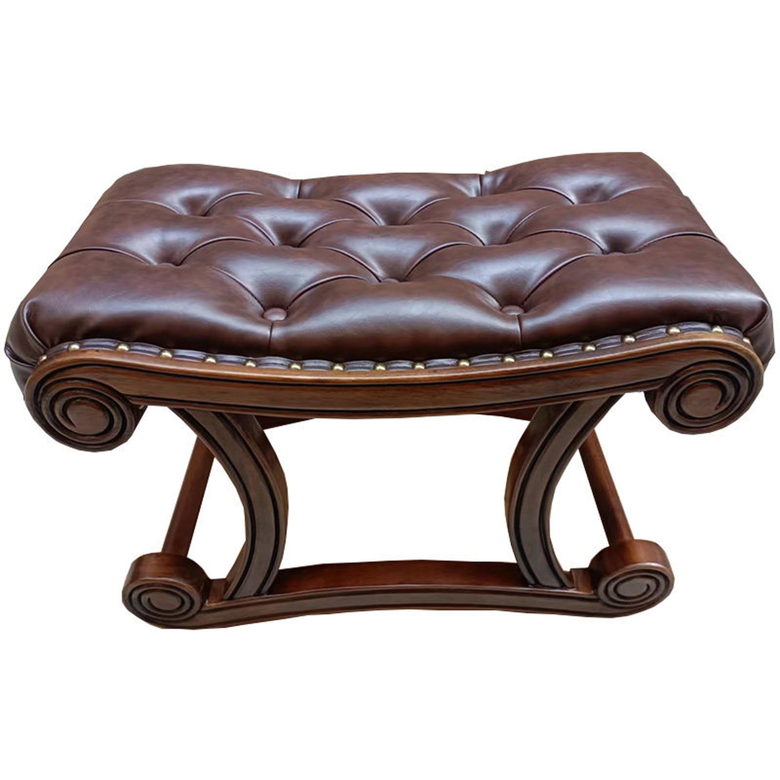 Mescxty C Vintage Leather Footrest With Wood Legs, Small Rusti Upholstered Stools,Solid Wood Ottoman Shoe Hanging Bench Footstool For Living Room Bedroom(65X36x43cm, )