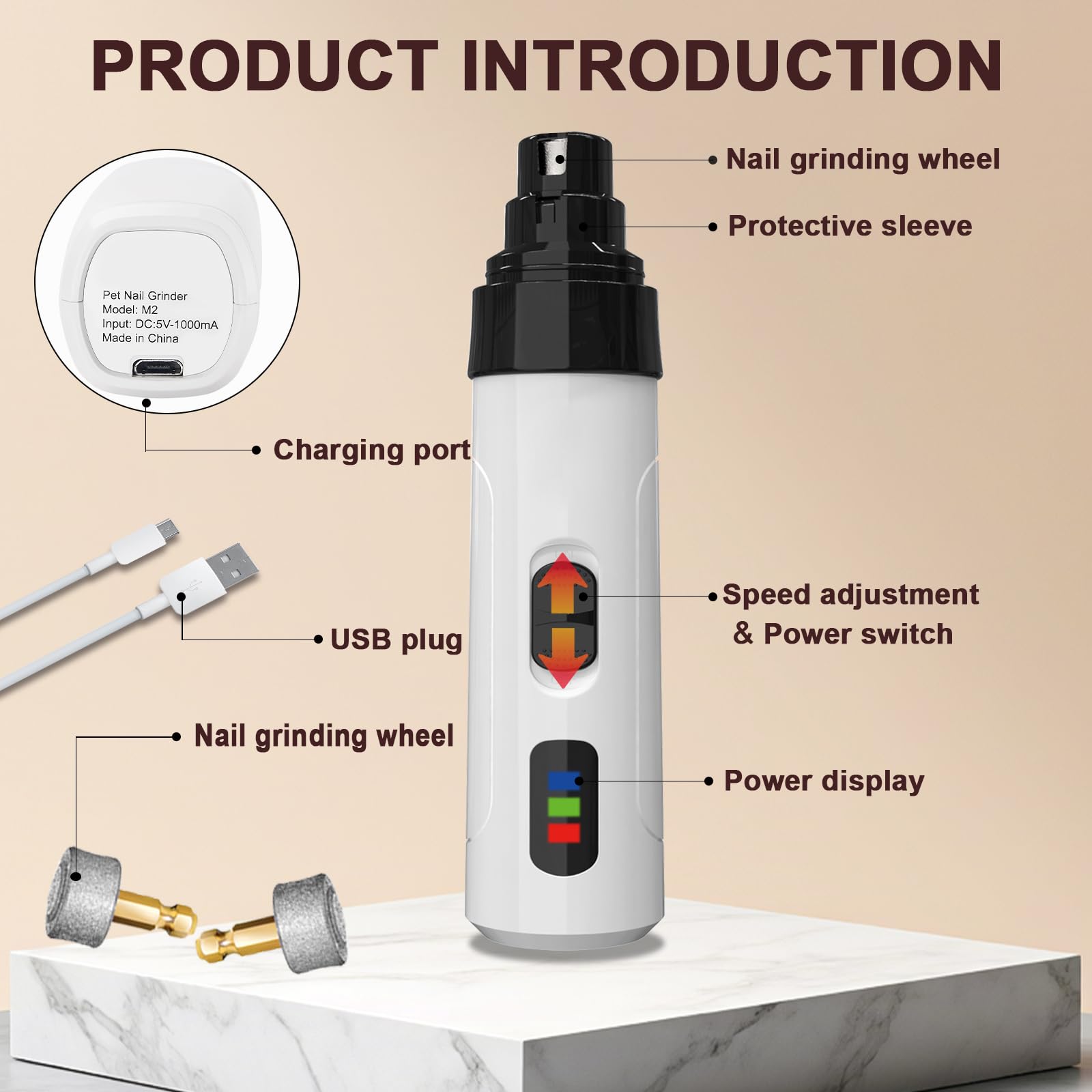 Dog Nail Grinder Upgraded,Professional 2-Speed Pet Nail Trimmer,Quiet and Low-Vibration Dog Nail Trimmers,and 3 Ports for Large,Medium,Small Pets with Hard or Thick Nail - image 2