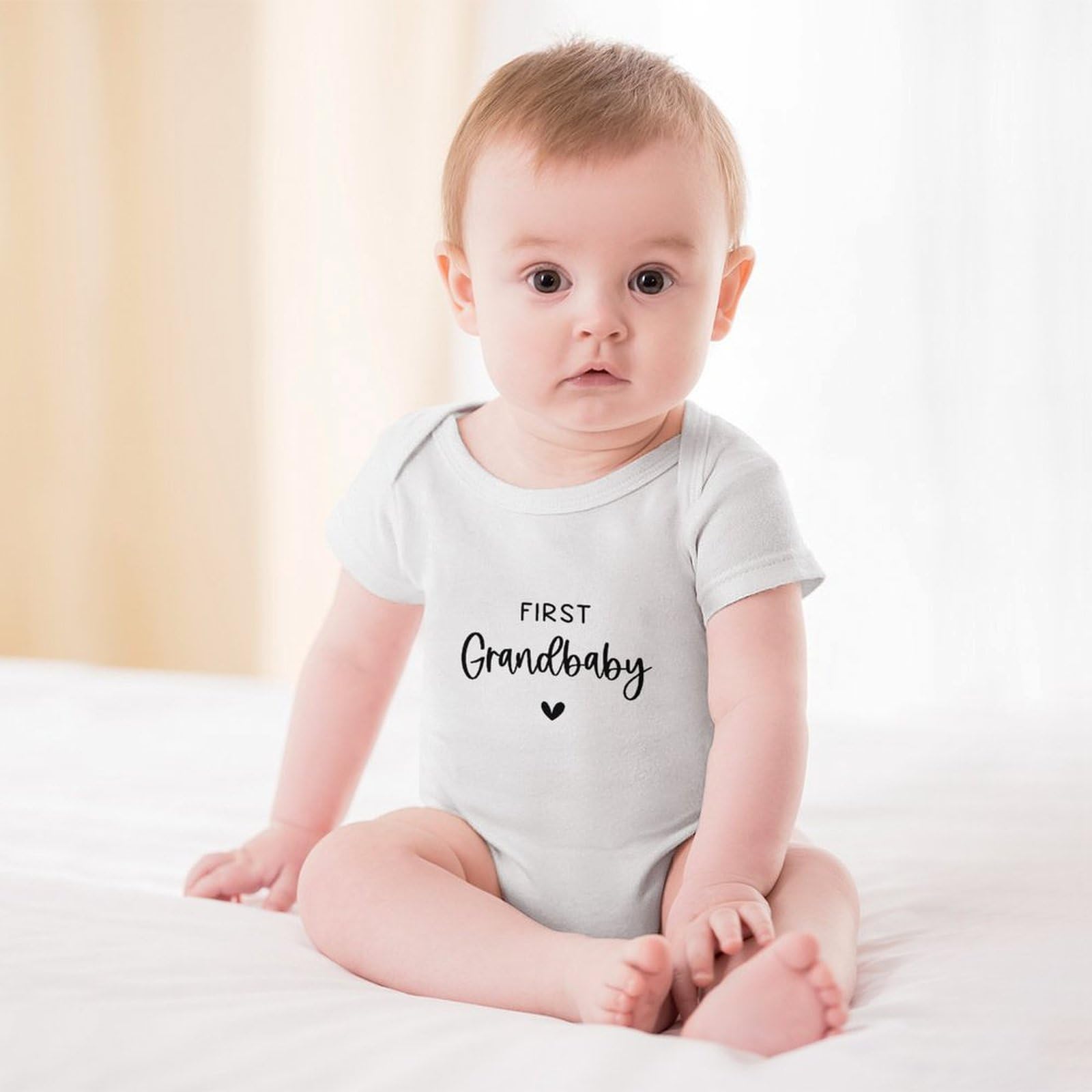 WOOYONGING First Grandbaby Newborn Rompers for Girls Short Sleeve Baby Boy Bring Home Outfits White Baby Onsies0-3 Months Unisex