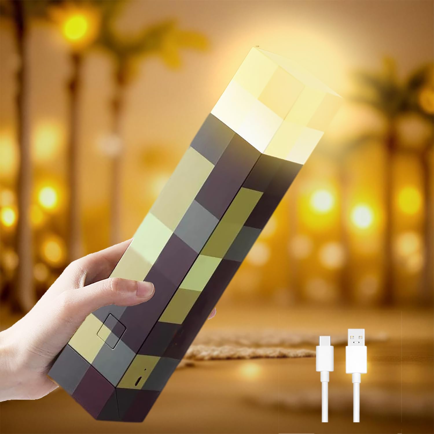 Antorcha LED de pared, lámpara de pared, lámpara de noche, recargable por USB, portátil y montaje en pared, perfecta para habitación de los niños, jugadores, jardín y decoración (Amarillo)