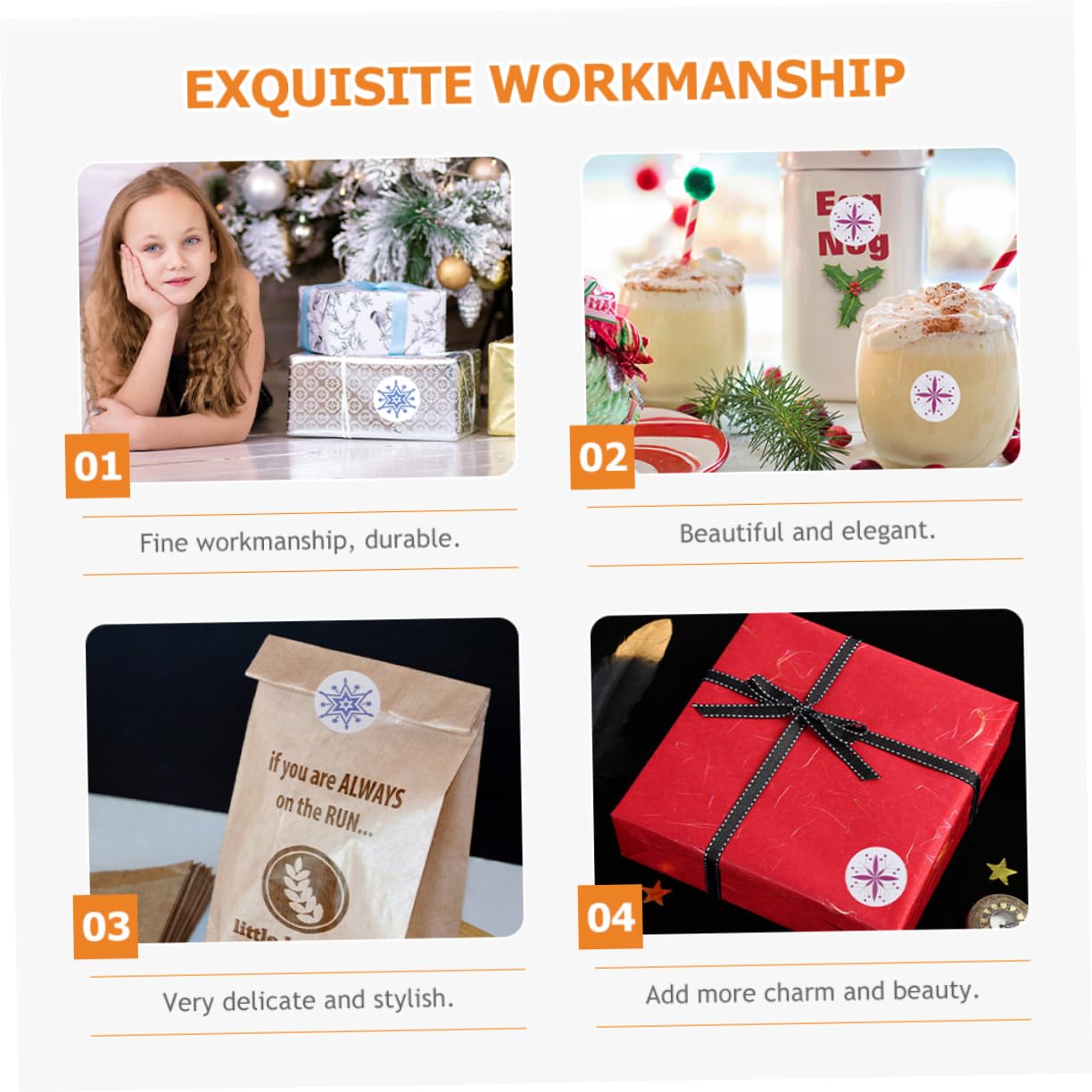 NUOBESTY 5 Set Etichetta Scatole Con Coperchio Adesivi Per Matrimoni Adesivi Glitterati Con Fiocco Di Neve Cartoline Di Natale Carta Autoadesiva in Lastra Di Rame 3 * 5