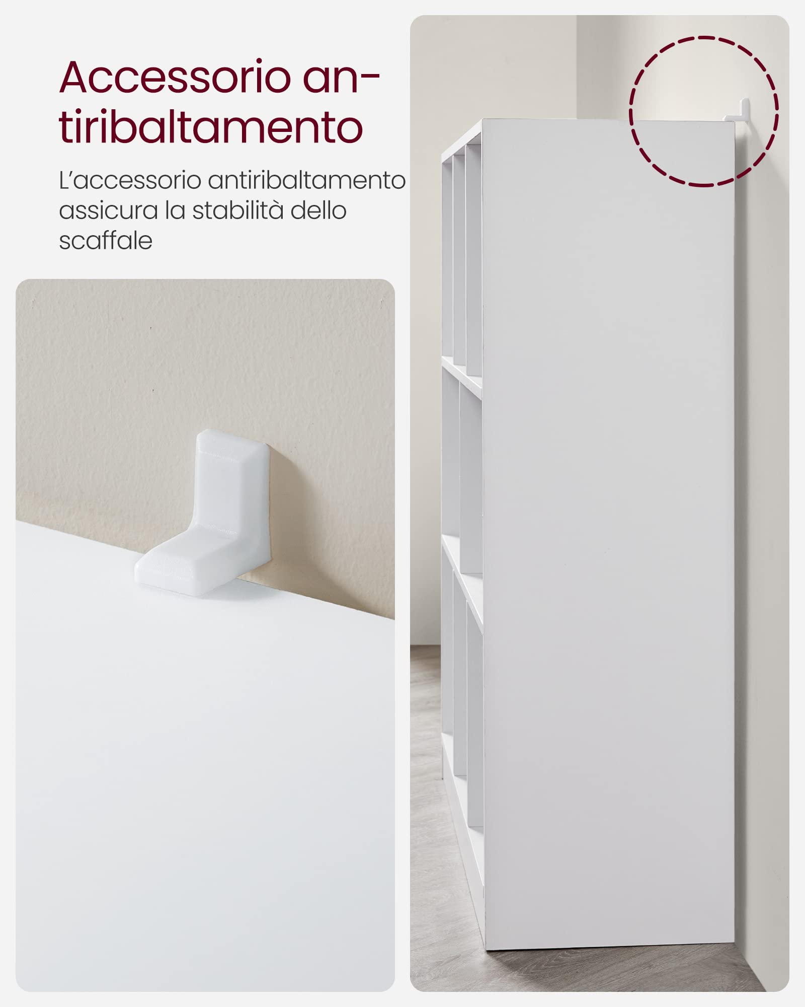 VASAGLE Libreria, Libreria Scaffale da Terra con 8 Scomparti Aperti, Utilizzabile in Orizzontale, Verticale o Capovolto, 30 x 97,5 x 100 cm, Soggiorno Studio Ufficio, Bianco LBC52WT