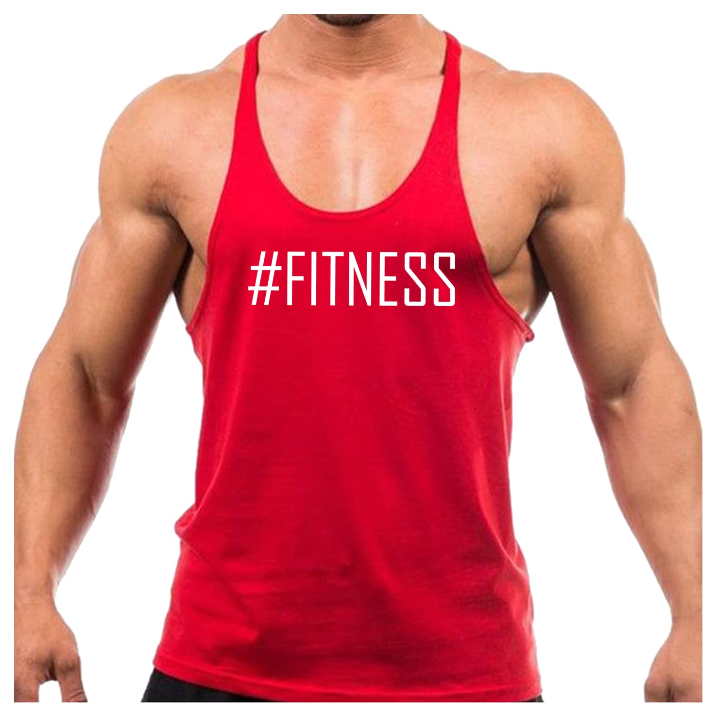 Crown Designs Men's Red With White Design Fitness Bodybuilding Weight-Training Sports Stringer Vest Top With Y Back Racerback Fit For & Teens - /X-Large