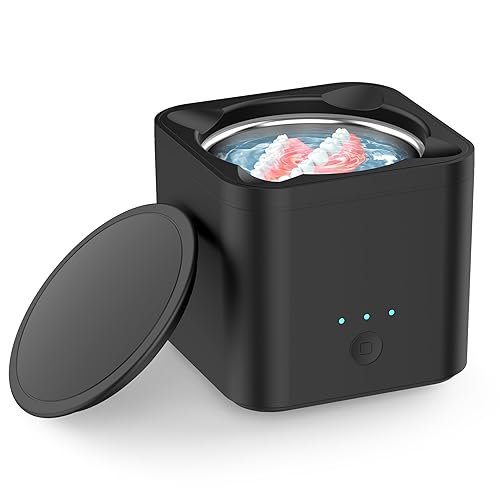 Vinlley Limpiador ultrasónico para dentaduras, retenedor, protector bucal, alineador, cabezal de cepillo de dientes, ajuste de tres velocidades de