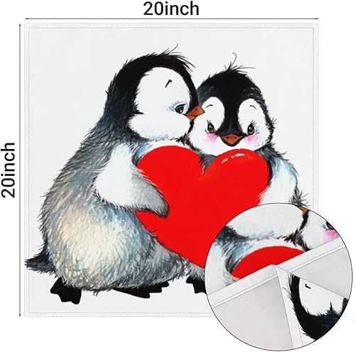 Miniatura 3 de Cloth Napkins Set of 4 Cute Penguin Love Heart 20x20 Inch Cloth Napkins Penguin Pattern Washable Reusable Kitchen Dinner Napkins Table Decor for
