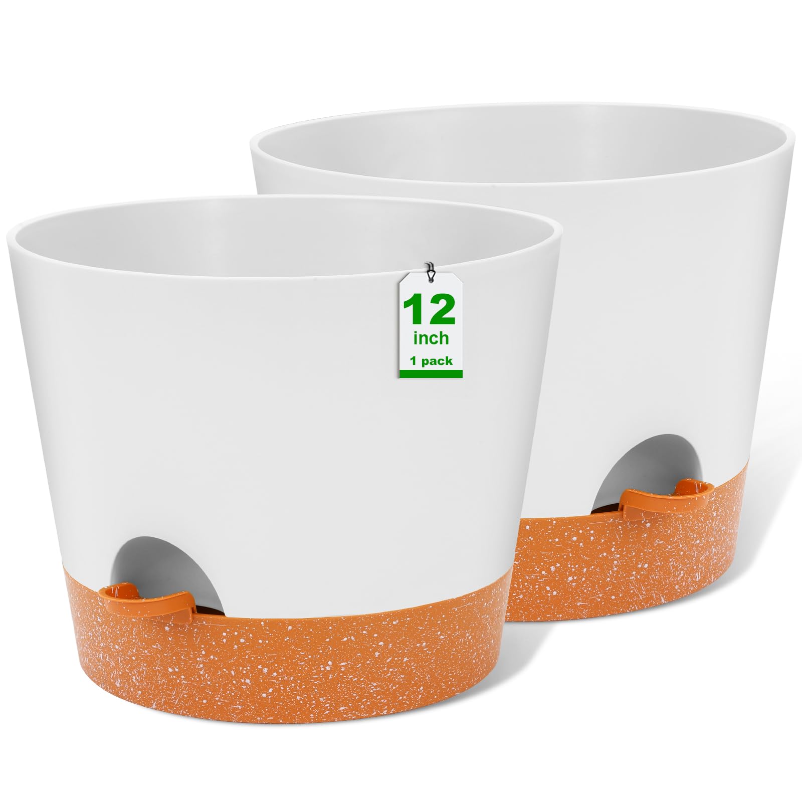 GARDIFE 12 inch Plant Pots, planters,Self Watering Pots, 2 Pack Large Plastic Flower pots with Deep Reservior and High Drainage Holes for Indoor Outdoor Plants and Flowers, White