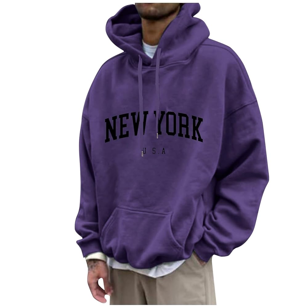 Look New York 刺繍 Oversized Fit Hoodie (4 色) JYJXFD Hoodies for Men Casual New York Tops Hooded Long