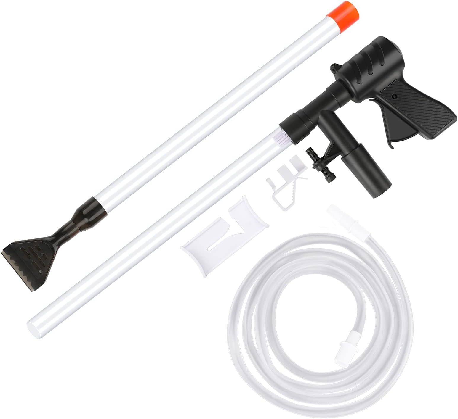 Aquarium Gravel Cleaner Fish Tank Cleaner for Water Changing Sand Washing, Aquarium Siphon Pump with Air-Pressing Button Water Changer Water Hose & Water Flow Controller Clamp Scraper for Glass