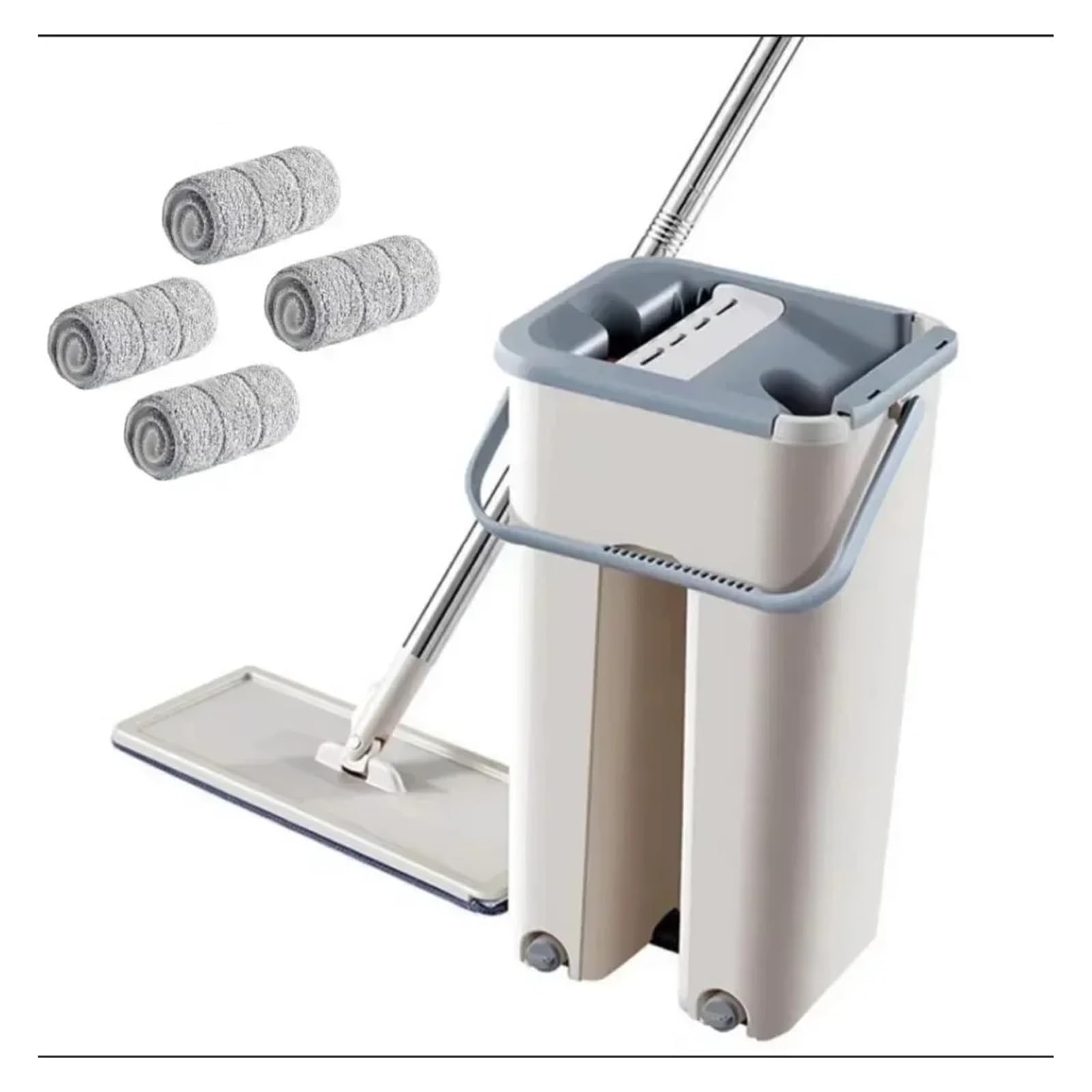 Trapeador Plano con Cubo y Cabezal de Fibra Ultrafina reemplazable for Limpieza de Pisos, cocinas, inodoros y Ventanas.(White)
