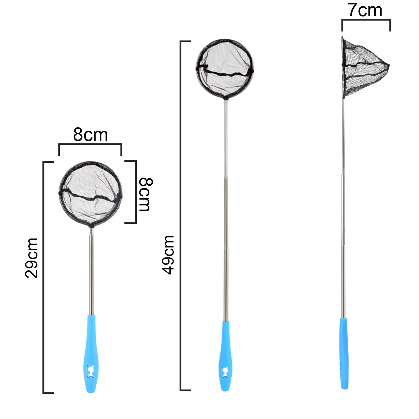 3 Retini Per Acquario - Manico Estensibile 20-48 Cm, Nylon Morbido - Per Pesci E Gamberetti - Foto 4