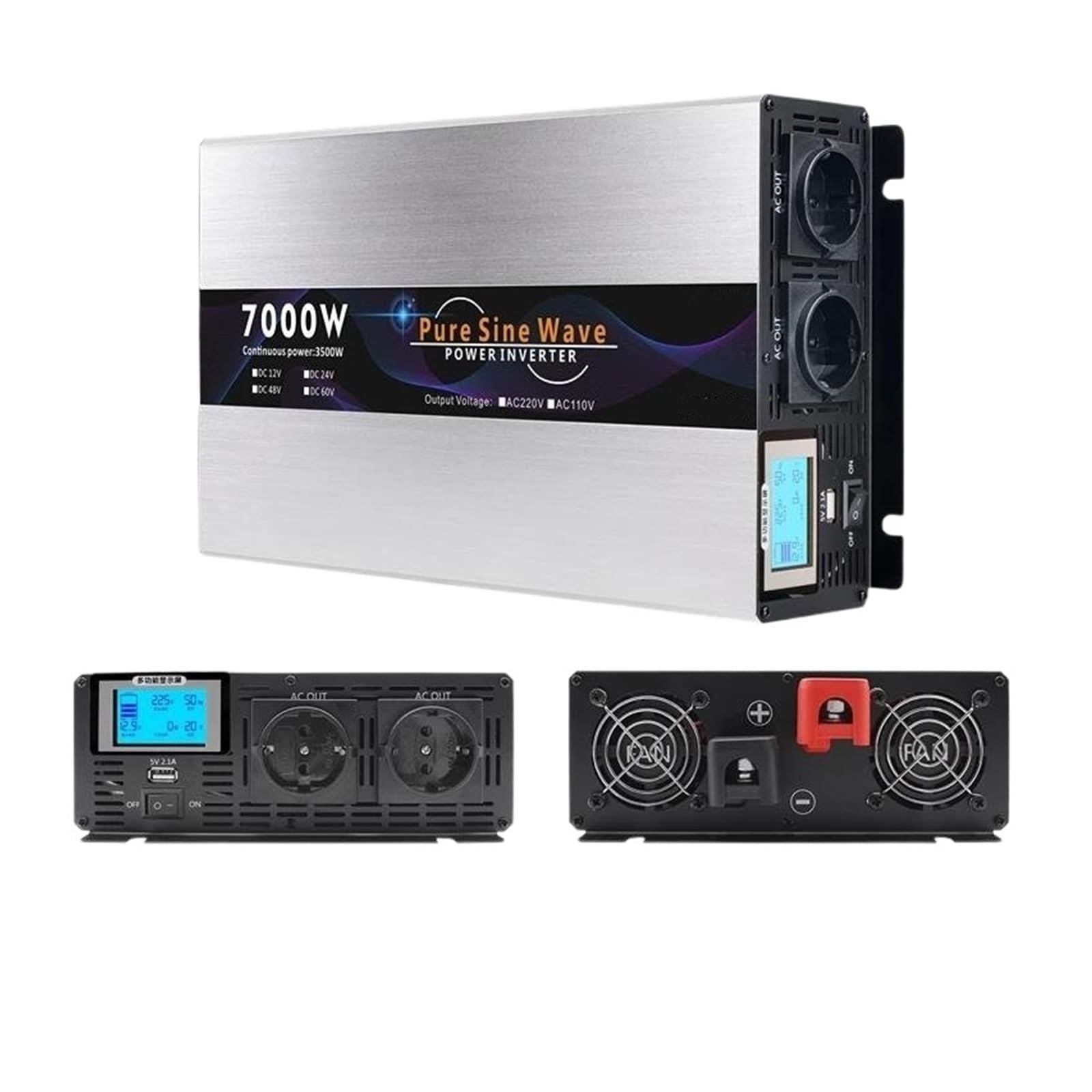 Inverter Convertitore Pura Onda Sinusoidale 12v 24v 48v A AC 220v 230v Inverter 3000W 5000W 6000W 7000W Convertitore Portatile Banca Potere Trasformatore Per Auto Solare (Size : EU-7000W-220V-24V)