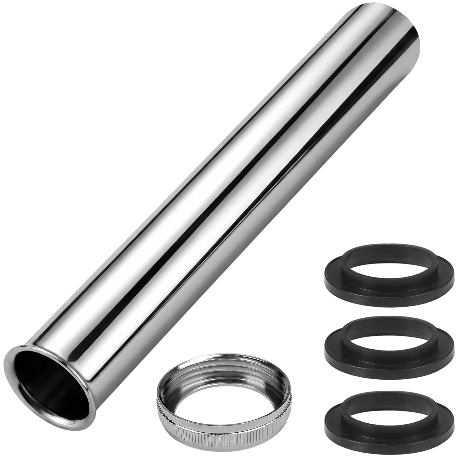 Syfon G1-1/4 długa rura zanurzeniowa 250 mm, przedłużka, rura odpływowa, uniwersalna rura zanurzeniowa do syfonu, przedłużka do umywalki, rury, odpływu, 1 x pierścień gwintowany, 3 x podkładki gumowe